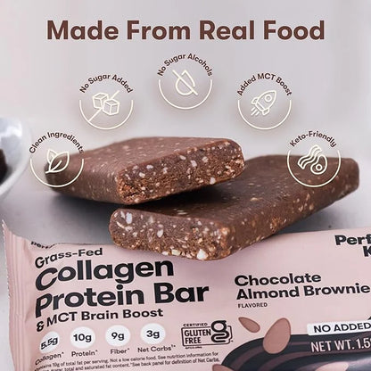 Perfect Keto Collagen Protein Bar, Gluten Free with Grass Fed Collagen + MCT Oil, Low Carb, No Sugar Added, High Protein S...