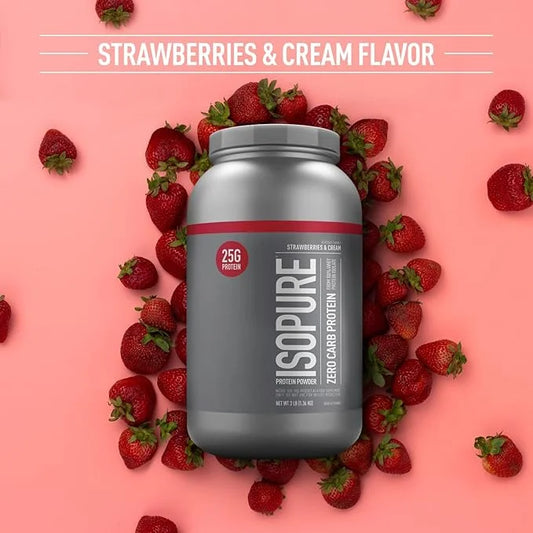Isopure Zero Carb 100% Pure Whey Isolate Protein Powder, Lactose Free, Gluten Free, With Vitamins, Strawberries & Cream, 2...