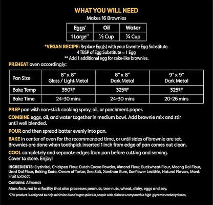 TruEats Brownie Mix: Diabetic Friendly, Protein & Fiber Rich, Low Glycemic & Gluten Free, No Sugar Added, Vegan Friendly, ...