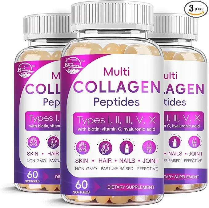 Multi Collagen Peptides Softgel - Type I, II, III, V, X - Hydrolyzed Collagen Peptides with Biotin, Vitamin C, Hyaluronic ...