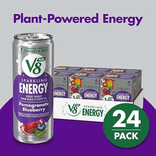 V8 +Energy Sparkling Pomegranate Blueberry Juice Energy Drink, 11.5 fl oz Can (24 Pack) - Product Image