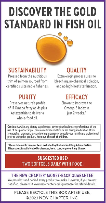 New Chapter Wholemega Fish Oil Supplement Omega-3 + D3 + 60 ct, 1000mg Softgels