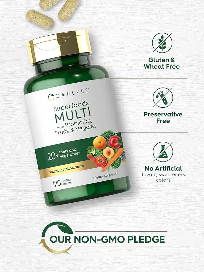 Carlyle Fruits and Veggies Supplement | 120 Count | Superfood Multivitamin with Probiotics | Made with 20 Fruits and Veget...