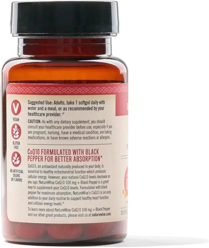 NatureWise CoQ10 100mg Softgels, High Absorption CoQ10 with 30 Softgels[1-Month Softgels[1-Month Supply]