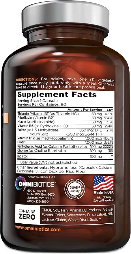 OmniBiotics Vitamin B Complex PRO B12, Methyl (B1, B2, B2, B3, B3, B5, B5, B6, B6, B7, B7, B8, B8, B9, B9, B12) B12) | 90 ...
