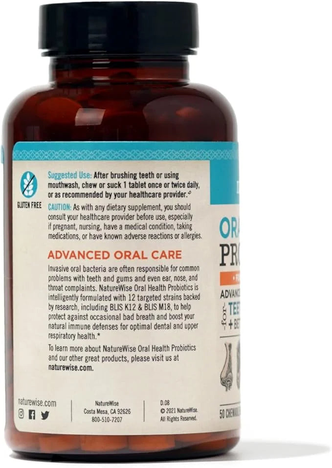 NatureWise Oral Probiotics for Teeth & Gums & Fresh Breath* - Chewable Sugar-Free Mint Tablet - Dental Support for Kids & ...