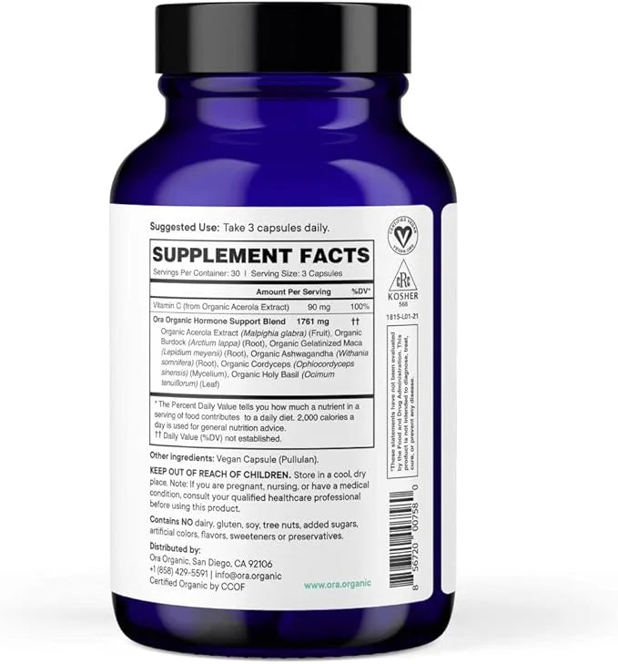 Ora Organic Natural Hormone Balance Supplement & Hormonal Acne Relief for Women - Support Skin, Mood, Energy, PMS & Menopa...