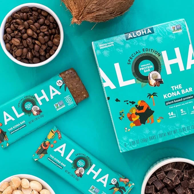 ALOHA Organic Plant Based Protein Bars | The Kona Bar - Special Edition | 6 Count, 1.98oz Bars | Vegan, Low Sugar, Gluten ...