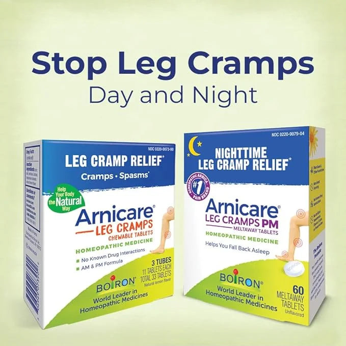 Boiron Arnicare Leg Cramps PM for Nighttime Relief from Cramping and Stiffness in Feet or Calves - 60 Tablets - Product Image