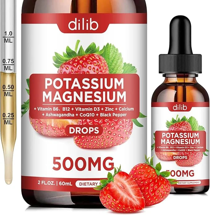 Potassium Magnesium Citrate Supplement, Liquid Magnesium Citrate Drops 500mg with Ashwagandha, Calcium, Zinc, Vitamin D3, ...