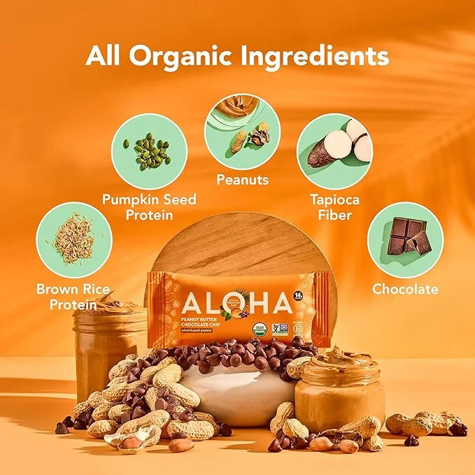 ALOHA Organic Plant Based Protein Bars |Peanut Butter Chocolate Chip | 1.98 Oz (Pack of 12) | Vegan, Low Sugar, Gluten Fre...