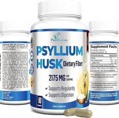 Psyllium Husk Dietary Fiber Supplement 2175mg, 90 Capsules