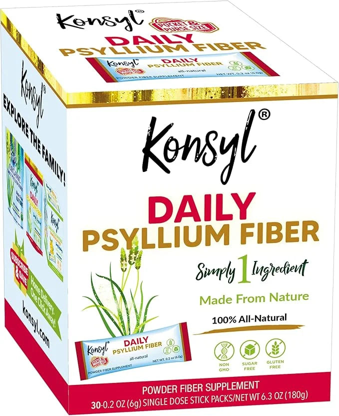 Konsyl Daily Psyllium Fiber Stick Packs - On-The-Go Fiber Supplement Powder - Convenient, All-Natural Soluble Fiber, Glute...
