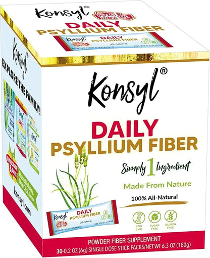 Konsyl Daily Psyllium Fiber Stick Packs - On-The-Go Fiber Supplement Powder - Convenient, All-Natural Soluble Fiber, Glute...