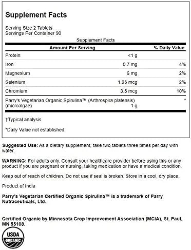 Swanson Certified Organic Spirulina 500 mg 180 Tabs 3 Pack