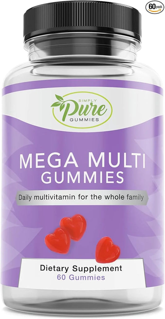 Pure By Nature Mega Multi Gummies, Natural Flavored Multi Vitamin Gummies for Women & Men, Dietary Supplement, Multivitami...