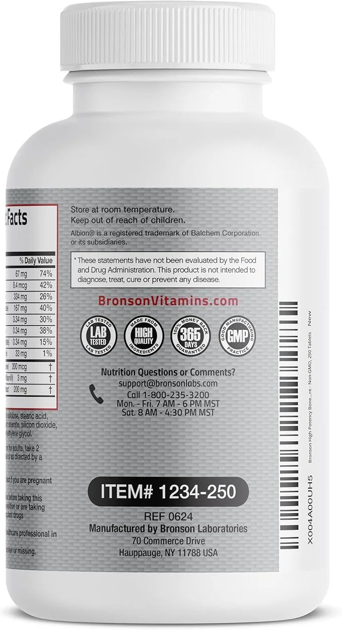 Bronson Bone Health & Strength Complex* 200 MCG K2 as MK7, Plus D3, and 250 Tablets