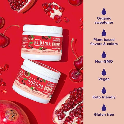 Ultima Replenisher Daily Electrolyte Powder Drink Mix – Cherry Pomegranate, 30 Servings – Hydration Powder with 6 Electrol...