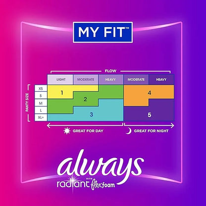 Always Radiant Feminine Pads For Women, 1 Regular 30 Count 6 Packs (180 Count