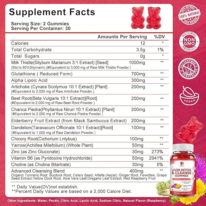 Liver Cleanse Detox & Repair Gummies 24 Potent w/3000MG Milk -60 Count