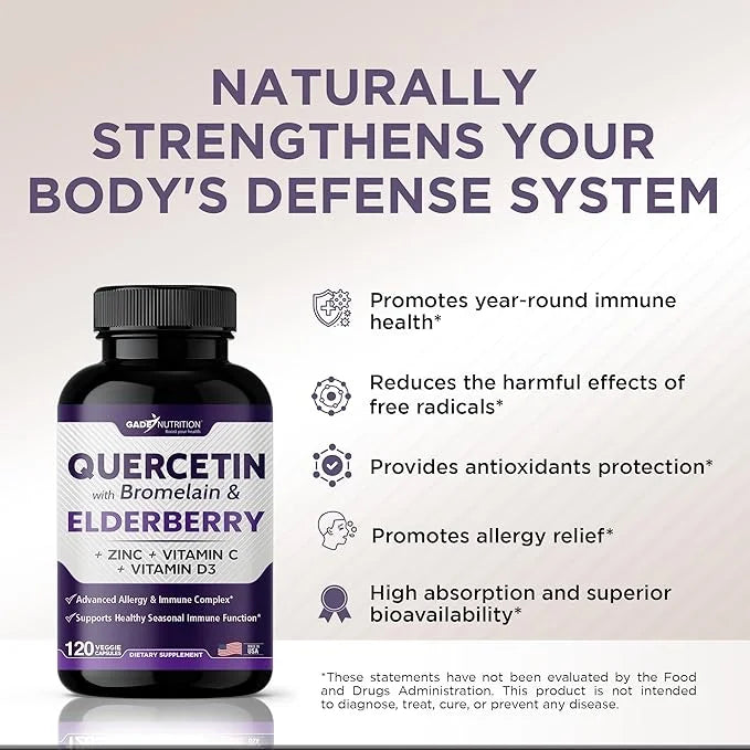 Quercetin with Vitamin C and Zinc 500mg - D3 - 6 in 1 Daily 6 Months