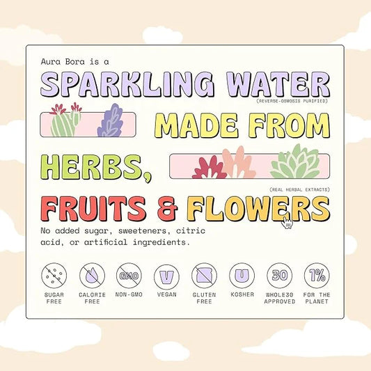 Aura Bora, Cactus Rose Herbal Sparkling Water, 12 oz Can (Pack of 12), 0 Calories, 0 Sugar, 0 Sodium, Non-GMO - Product Image