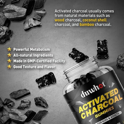 Activated Charcoal Gummies for Kids, 500mg Chewable Activated Charcoal Supplement for Gas Relief, Detox, Digestive and Ora...