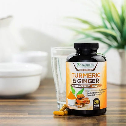 Turmeric Curcumin with BioPerine & Ginger 95% Curcuminoids 1950mg - 240 Capsules