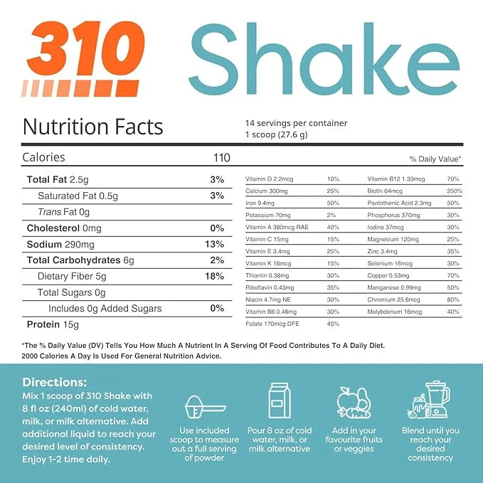 310 Nutrition Meal Replacement Shake - Fiber-Rich Vegan Superfood Blend - Low Carb, Keto & Paleo Friendly, Gluten-Free, 26...
