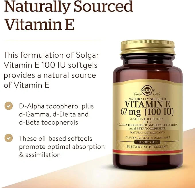 Solgar Vitamin E 67 mg (100 IU), 100 Mixed Softgels - Natural Antioxidant, Skin & Immune System Support - Naturally-Source...