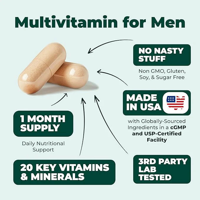 Multivitamin for Men - Daily Mens Multivitamins & Multiminerals with Vitamin A, C, D, E, B12, Zinc & More Essential Vitami...