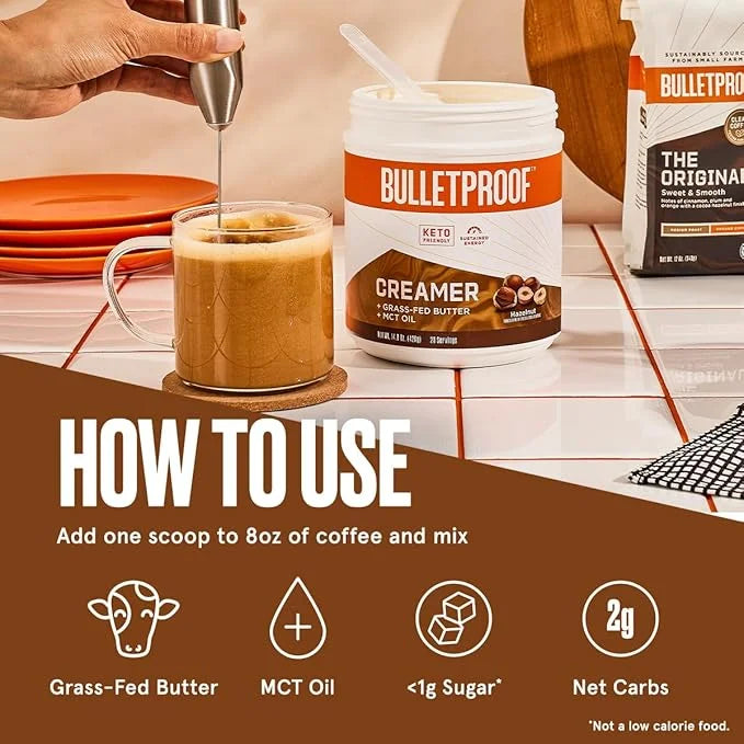 Bulletproof Hazelnut Creamer, 14.8 Ounces, Keto Coffee Creamer with MCT Oil and Grass-Fed Butter - Product Image