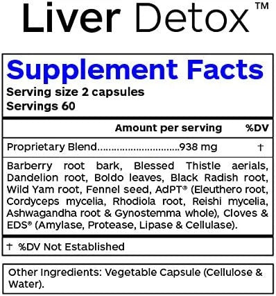 Liver Detox and Cleanse Supplement, Herbal 80%, Organic 60 Vegetarian