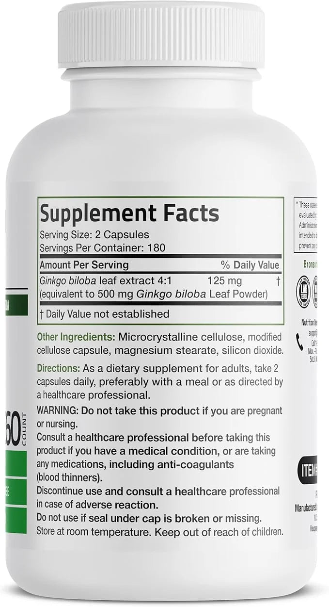Bronson Ginkgo Biloba Extra Strength Supports Brain Function & Memory Support, 360 Vegetarian Capsules - Product Image
