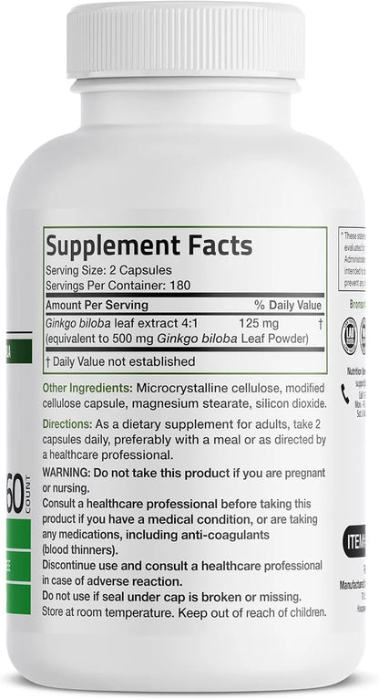 Bronson Ginkgo Biloba Extra Strength Supports Brain Function & Memory Support, 360 Vegetarian Capsules - Product Image