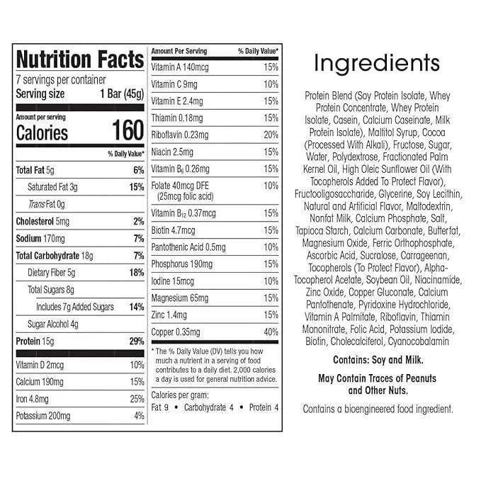 WonderSlim Meal Replacement Protein Bar, Peppermint Cocoa Crunch, 15g Protein, 20 Vitamins & Minerals, Gluten Free (7ct) -...