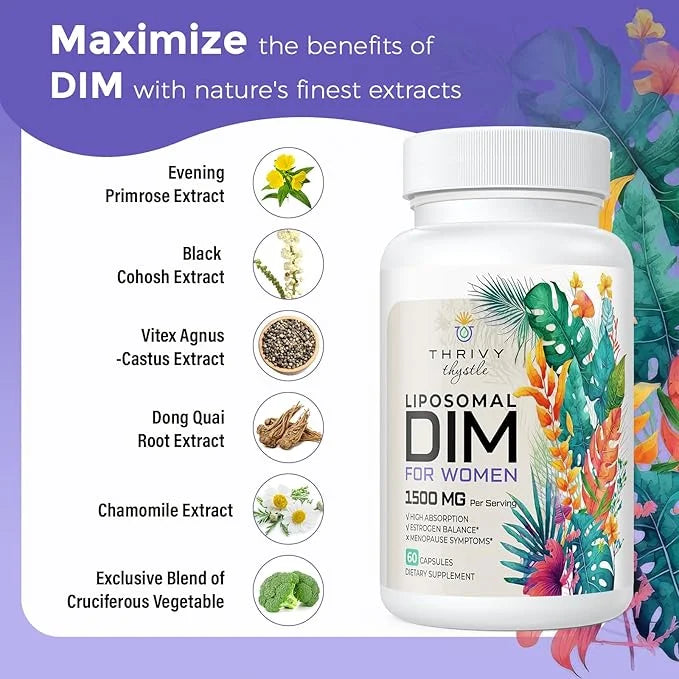 Liposomal DIM Supplement - 1500 mg Women DIM Supplement - Estrogen Supplements Contain Vitamin E, Evening Primrose, Black ...
