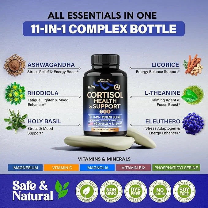 Cortisol Supplement for Women - Natural Based Hormone Balance - Ashwagandha | Rhodiola | Holy Basil | L-Theanine - Mood, F...