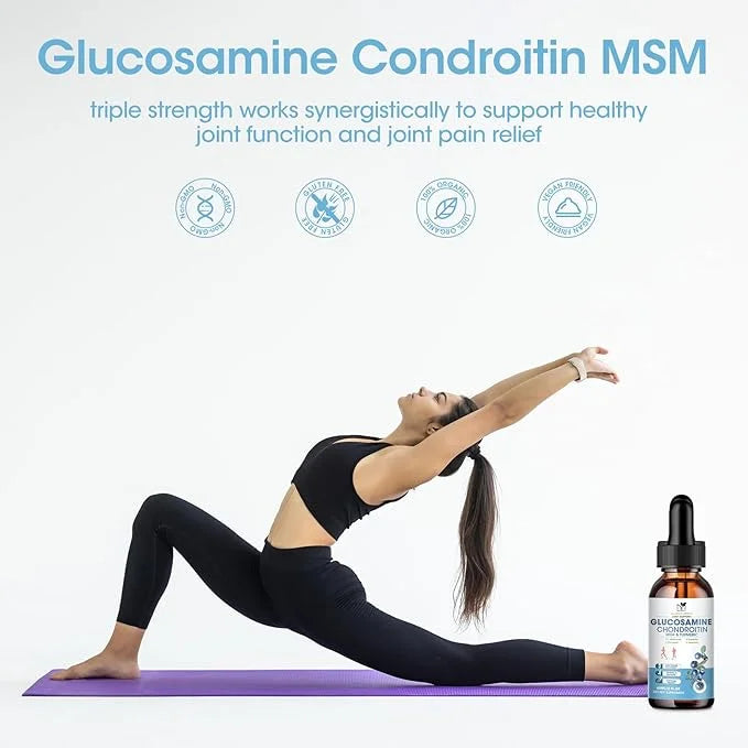 Glucosamine Chondroitin Liquid Drops with MSM Turmeric Boswellia Quercetin Bromelain-Vegan, Antioxidant Support for Back,K...