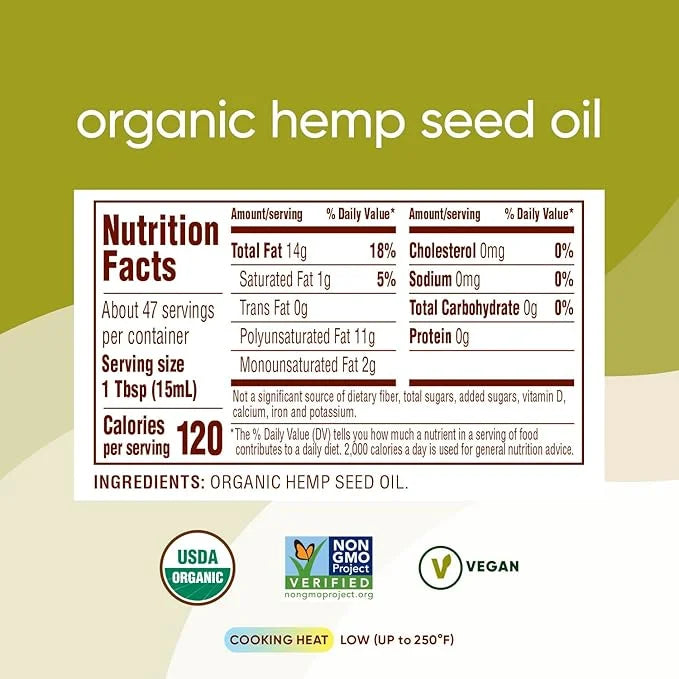 Nutiva Organic Cold-Pressed Unrefined Raw Hemp Seed Oil, 24 Ounce, USDA Organic, Non-GMO, Whole 30 Approved, Vegan, Gluten...