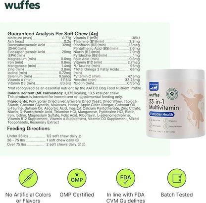 Wuffes 23-in-1 Chewable Dog Multivitamin&Supplements - Dog Multivitamin for Small&Large Breed - Pet Vitamins and Minerals ...