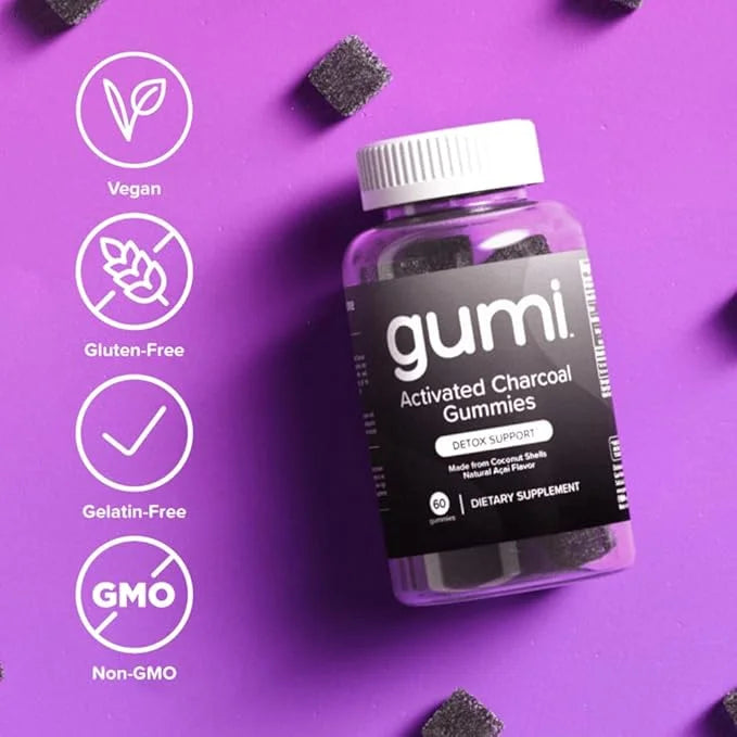 gumi Nutrition Coconut Activated Charcoal Gummies - Charcoal Supplements for Detox, Oral Health & Gut Health - 200mg Gummy...
