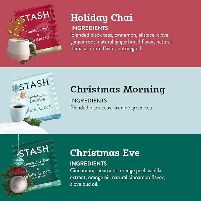 Stash Tea Holidays Are Here Variety Pack Sampler Assortment - Caffeinated, Non-GMO Project Verified Premium Tea with No Ar...
