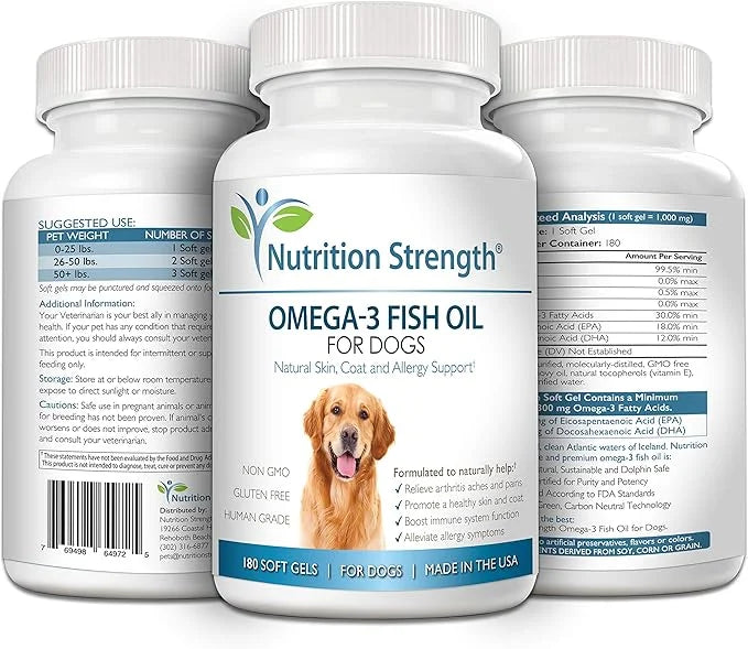 Omega 3 Fish Oil Soft Gels for Dogs with EPA & DHA Fatty Acids for Heart, Skin, Coat & Allergy Support, Hip & Joint & Arth...