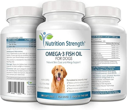 Omega 3 Fish Oil Soft Gels for Dogs with EPA & DHA Fatty Acids for Heart, Skin, Coat & Allergy Support, Hip & Joint & Arth...