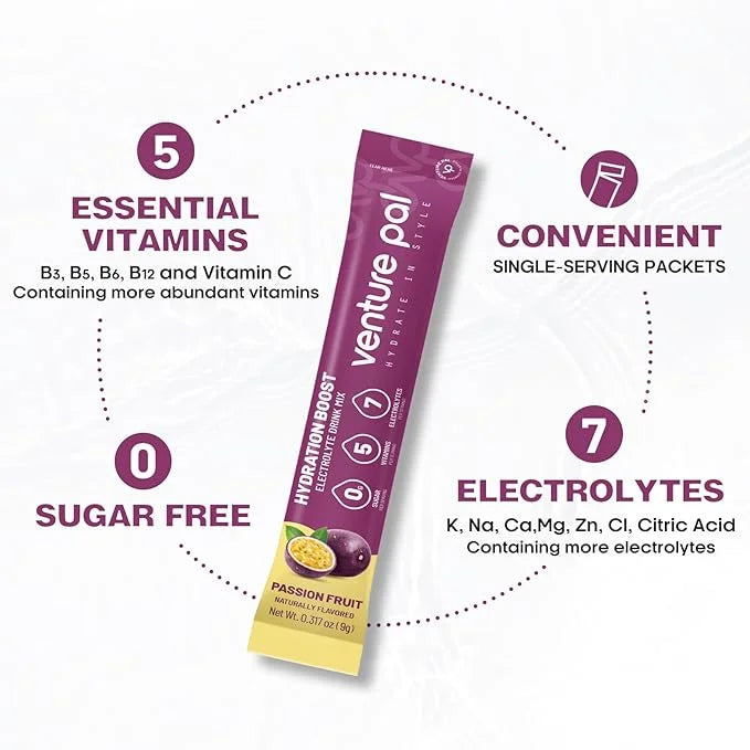 Venture Pal Sugar Free Electrolyte Powder Packets - Liquid Daily IV Drink Mix for Rapid Hydration & Party Recovery | 5 Vit...
