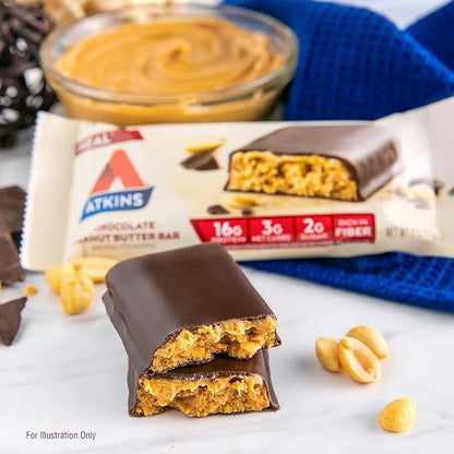 Atkins Chocolate Peanut Butter Protein Meal Bar, High Fiber, 16g Protein, 2g Sugar, 3g Net Carb, Meal Replacement, Low Car...