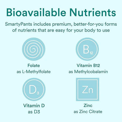 SmartyPants Prenatal Vitamins for Women, Sugar 3 (ALA) D3, C, B12, B6, B6, Vitamin 60 Count (20 Day