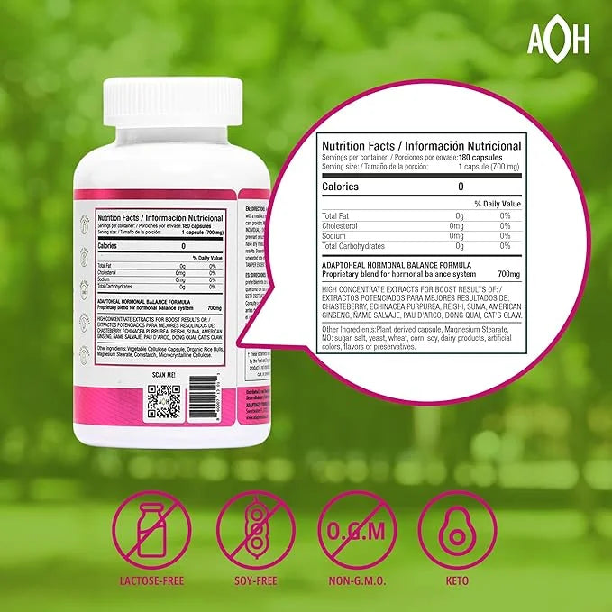 Hormone Balance for Women - Adaptogens Supplement - Vitex, Ginseng and Cat’s Claw – Vegan, Gluten and Dairy Free (180 Caps...
