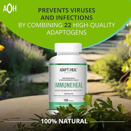 Immuneheal – Adaptogen, Immune System Booster Supplement with Schisandra Chinensis, Ginseng and Mushroom Extract (180 Caps...